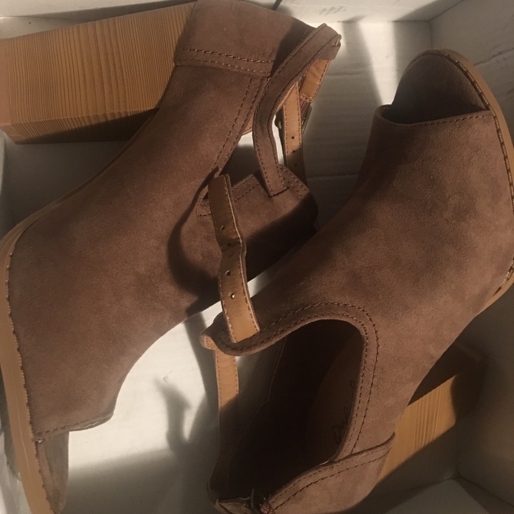 Suede open toe booties